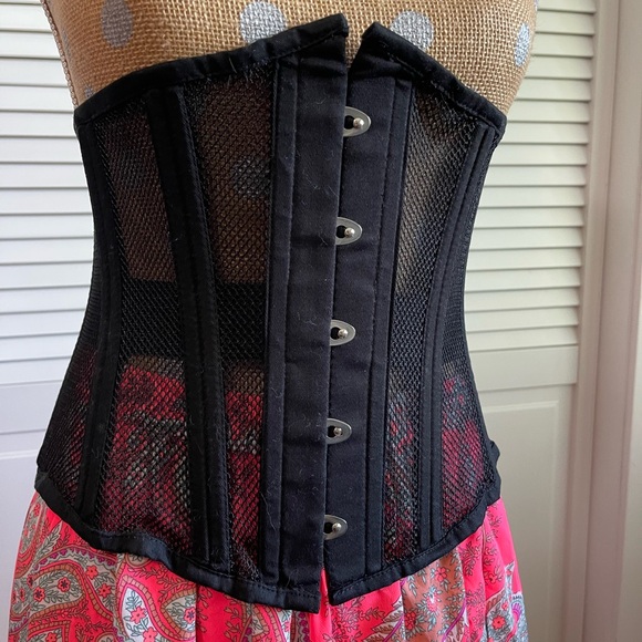 3X mesh black waist center steel boned corset - Picture 1 of 7